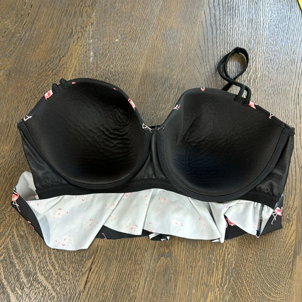 Plus Size Black Flamingo Peplum Swim Top
